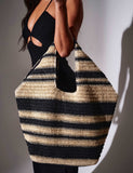 South Beach straw woven striped tote bag, imported from the UK