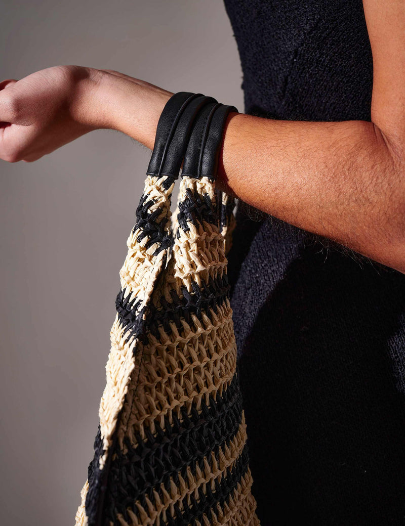 South Beach straw woven striped tote bag, imported from the UK
