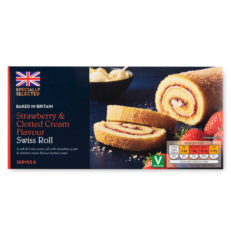 Strawberry and clotted cream swiss roll (British brand)