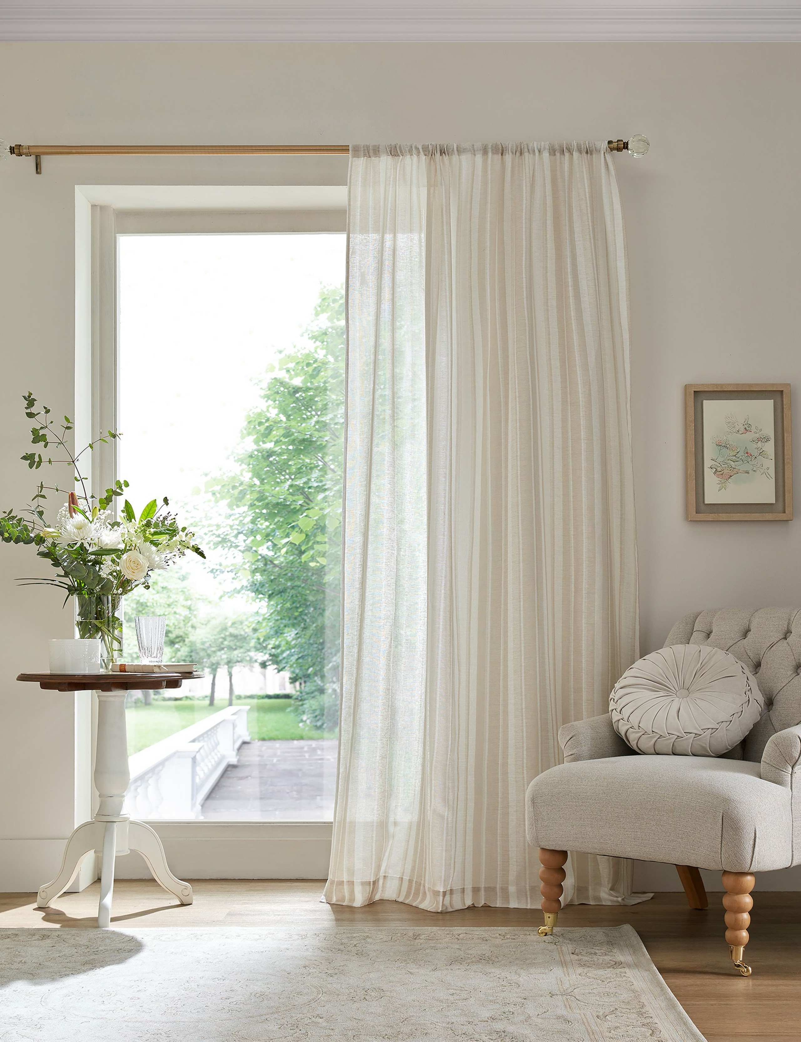 Laura Ashley sheer voile stripe curtain panel, UK version