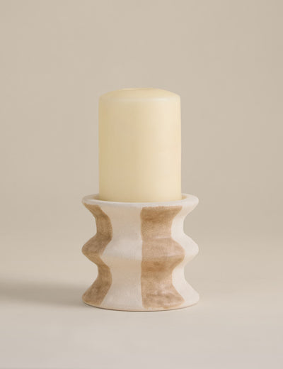 M&S Striped Ceramic Pillar Candle Holder- Buy online at McGrocer