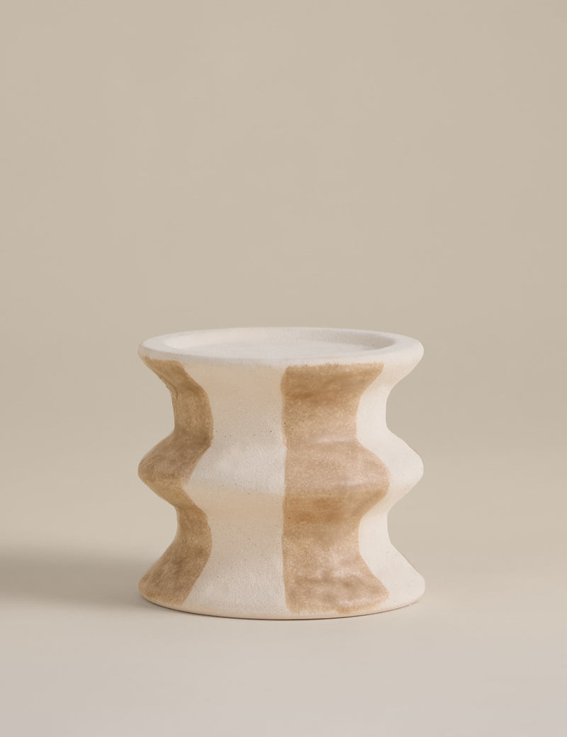 Hand-painted striped ceramic pillar candle holder 9.8 cm, imported from the UK