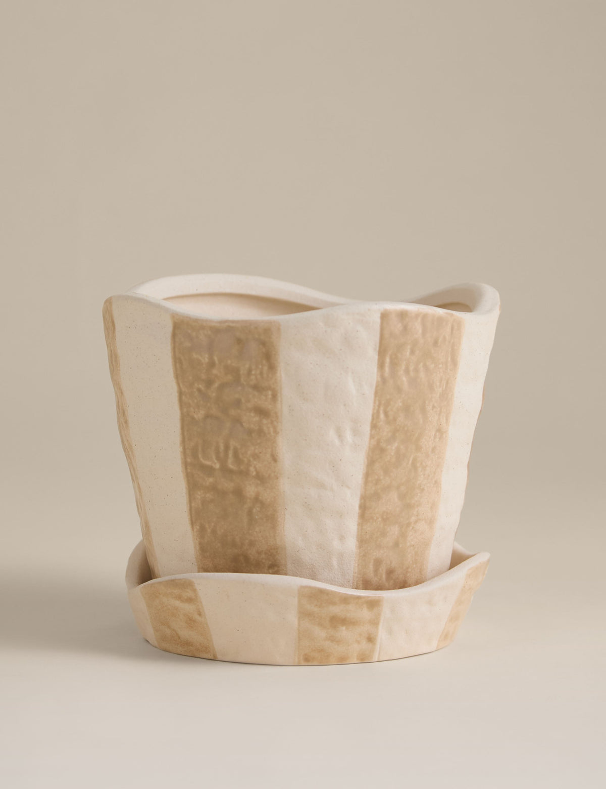 Striped ceramic planter 17cm hand-painted design - British product