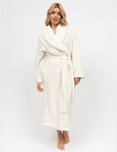 M&S Striped Fleece Dressing Gown- Buy online at McGrocer