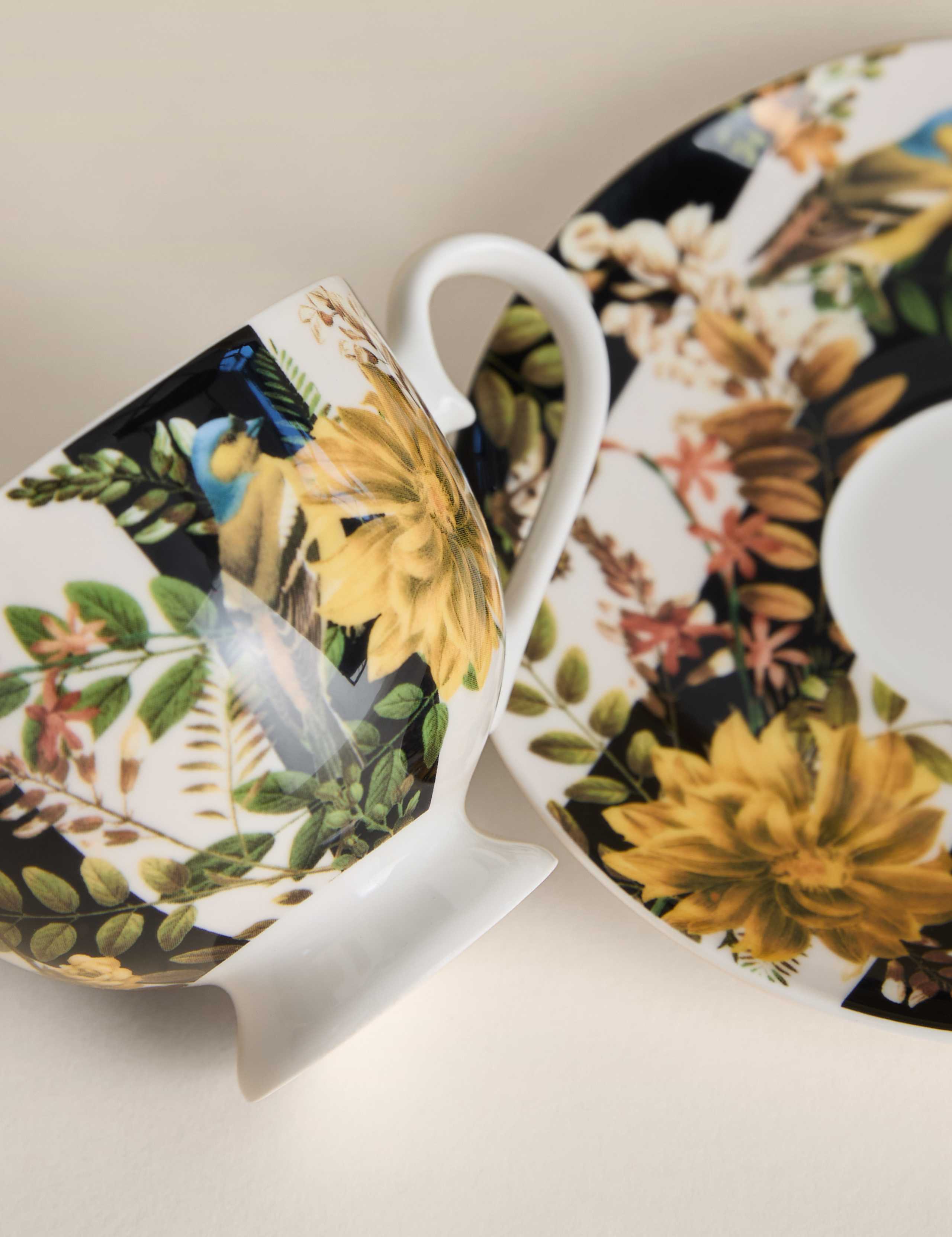 Striped floral porcelain cup and saucer 7.5 cm height, imported from the UK
