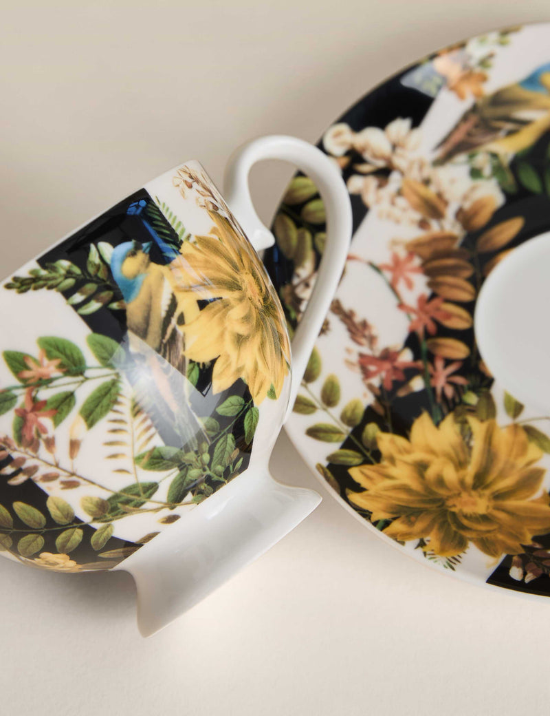 Striped floral porcelain cup and saucer 7.5 cm height, imported from the UK