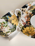 Striped floral porcelain cup and saucer 7.5 cm height, imported from the UK