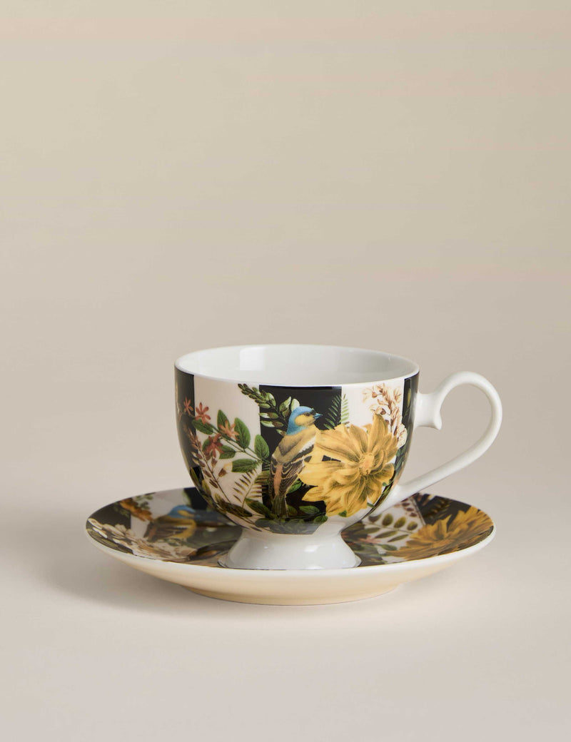 Striped floral porcelain cup and saucer 7.5 cm height, imported from the UK