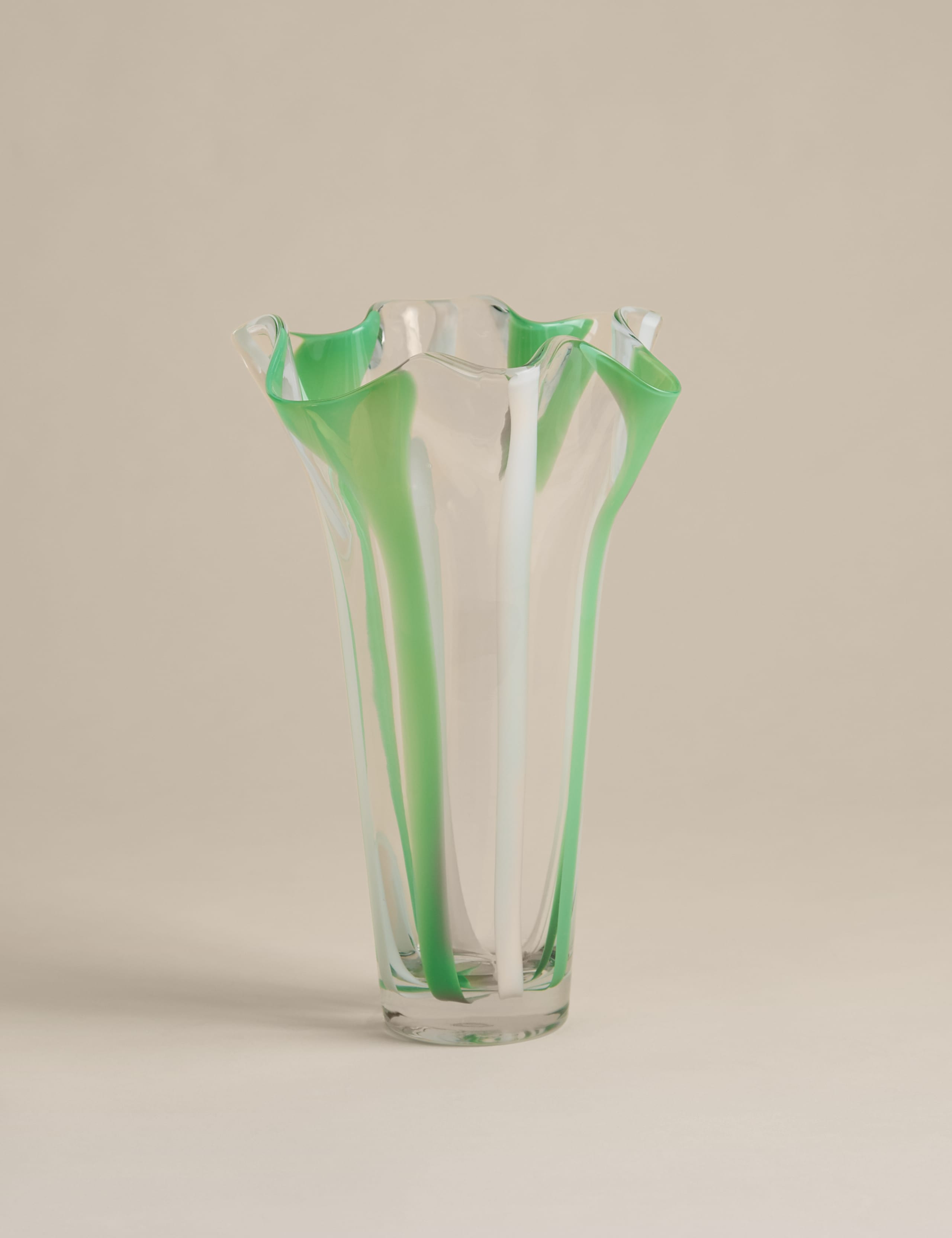 Glass vase striped handkerchief 29cm tall, imported from the UK