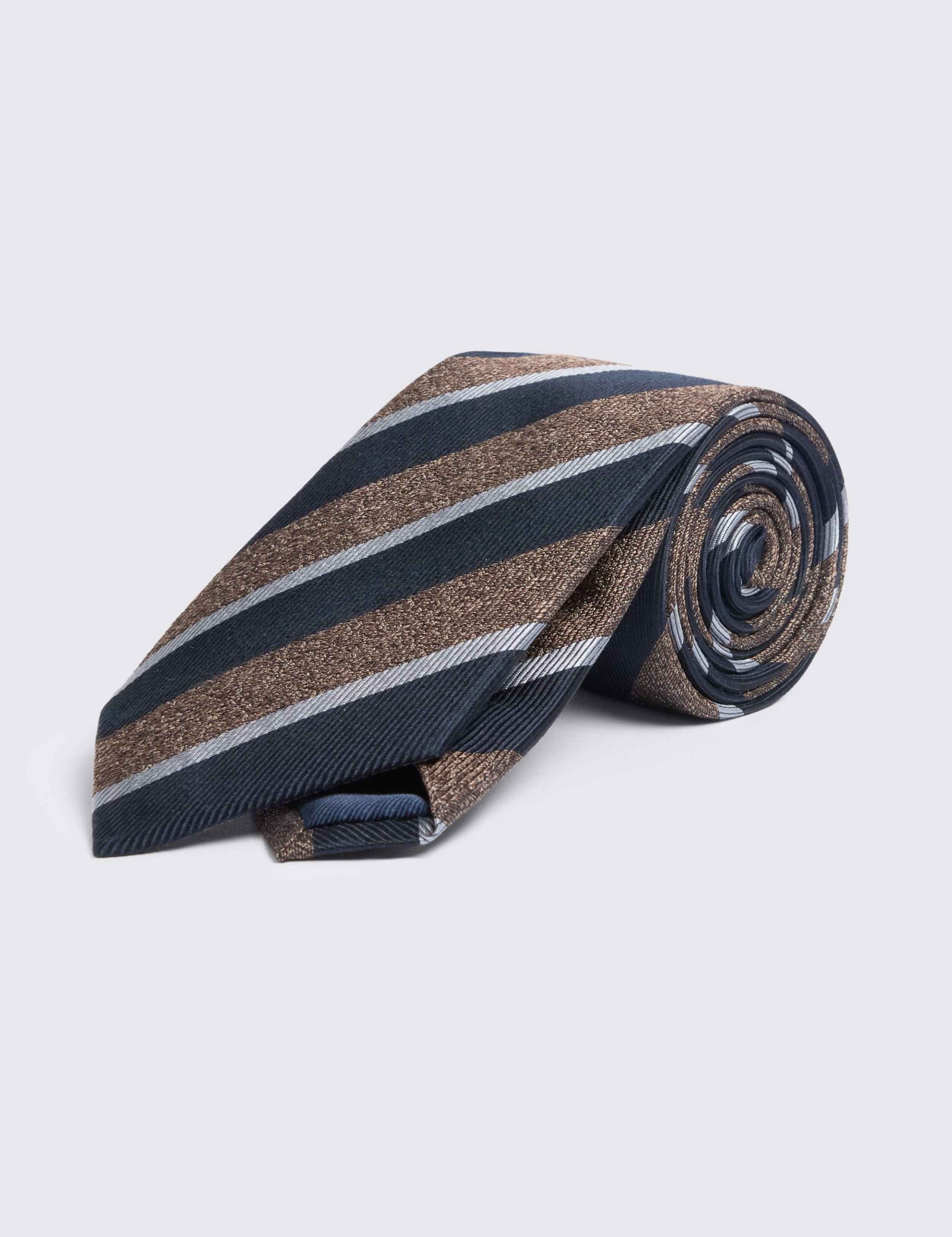 Moss pure silk tie with diagonal stripes, imported from the UK
