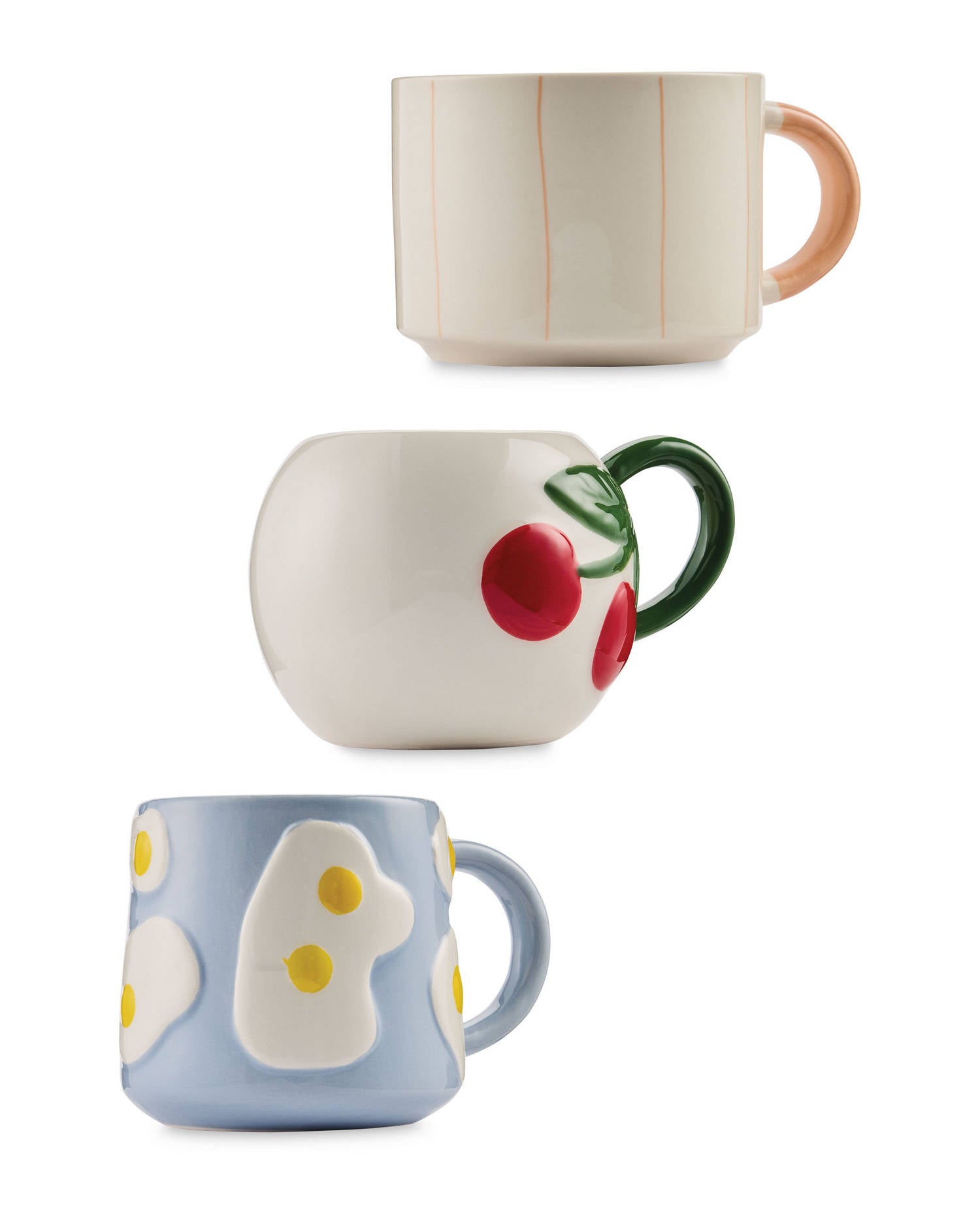 Student mug with six designs including Football and Cherries - British product