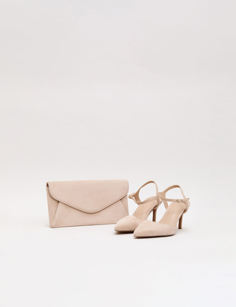 Phase Eight suede clutch bag with gold chain (British brand)