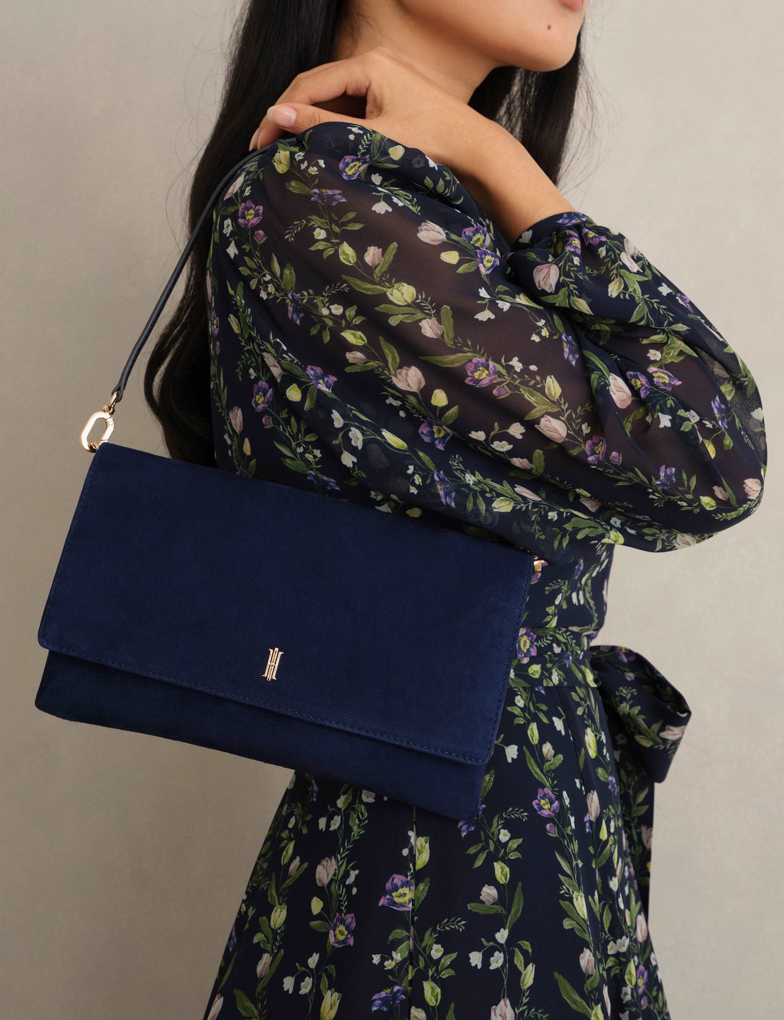 Hobbs suede clutch bag with detachable strap (British brand)