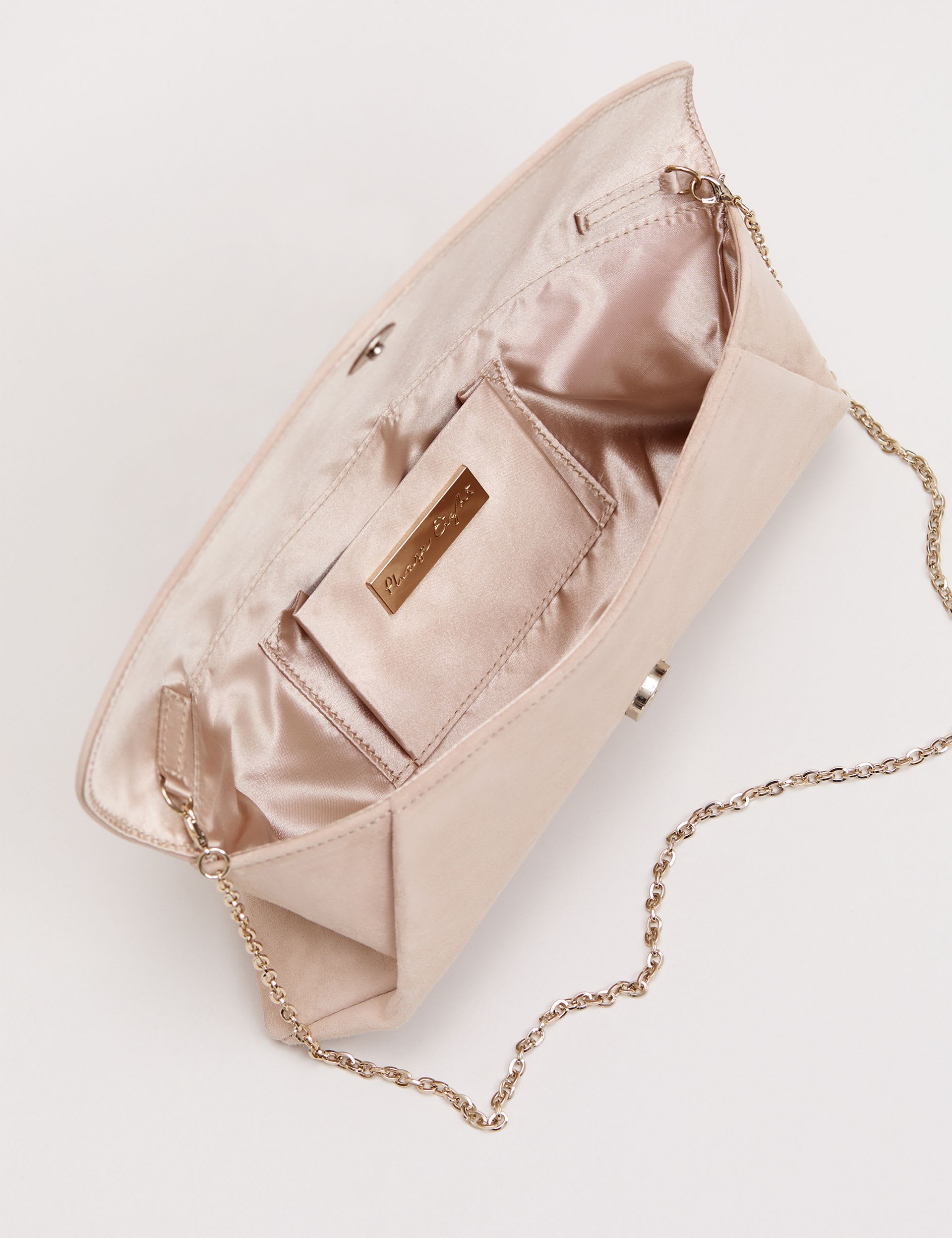 Phase Eight suede clutch bag with gold chain (British brand)