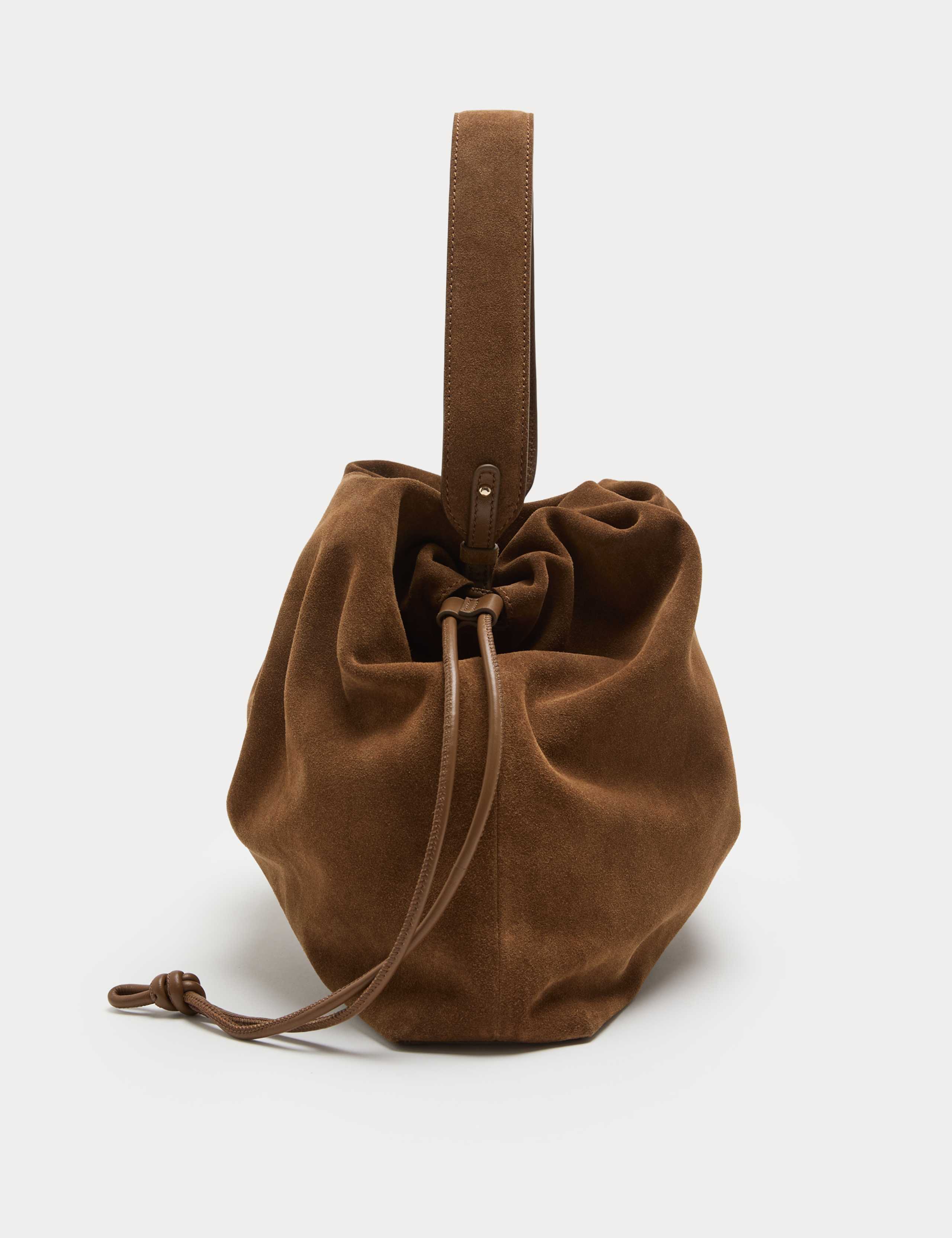 Autograph suede shoulder bag with drawstring sides - British product