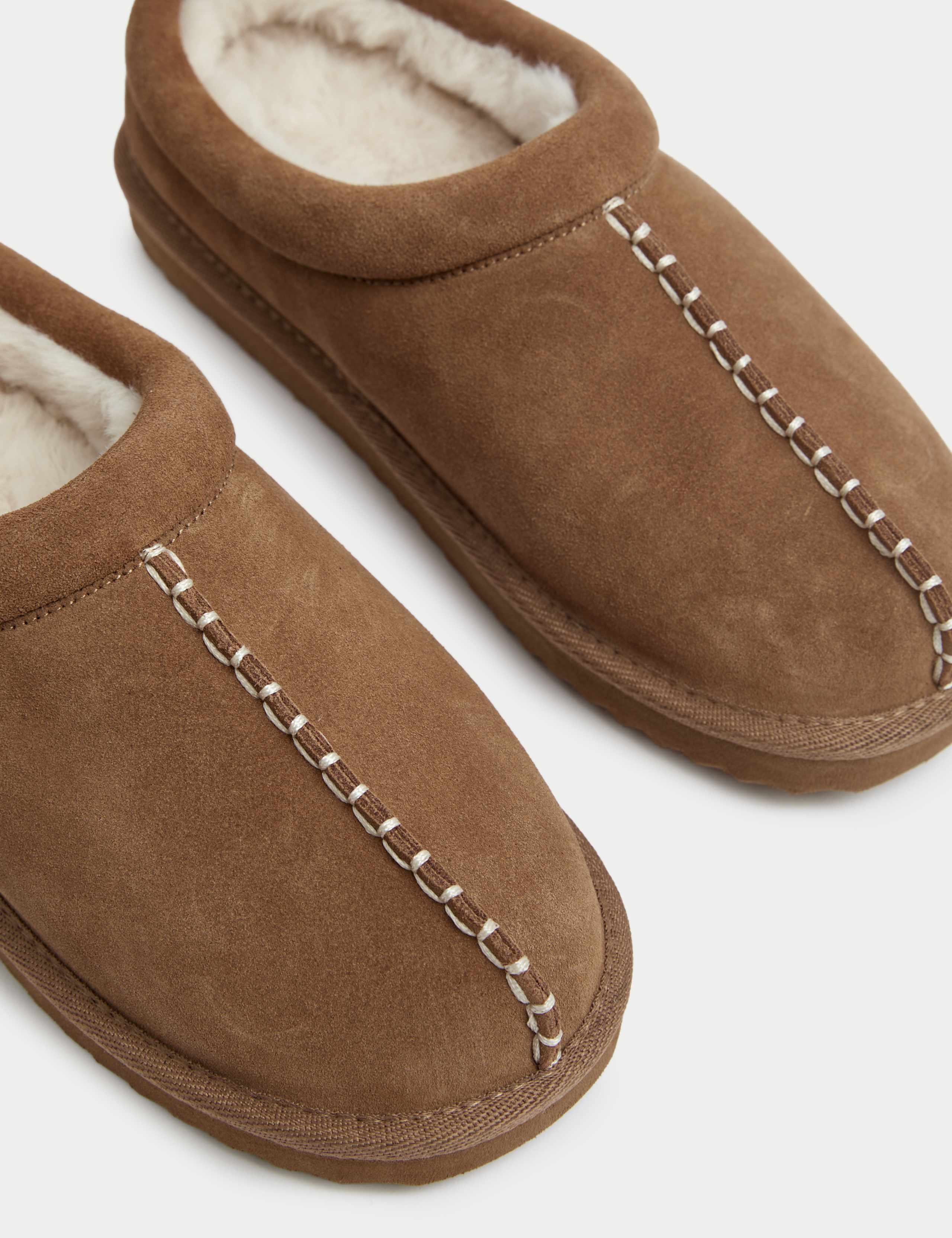 M&S suede faux fur lined mule clog slippers (British brand)