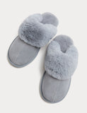 M&S suede faux fur trim mule slippers (British brand)