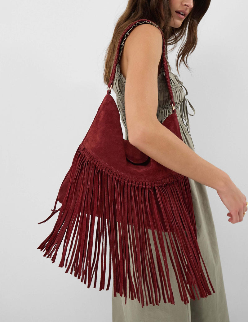 Accessorize suede fringed shoulder bag (British brand)
