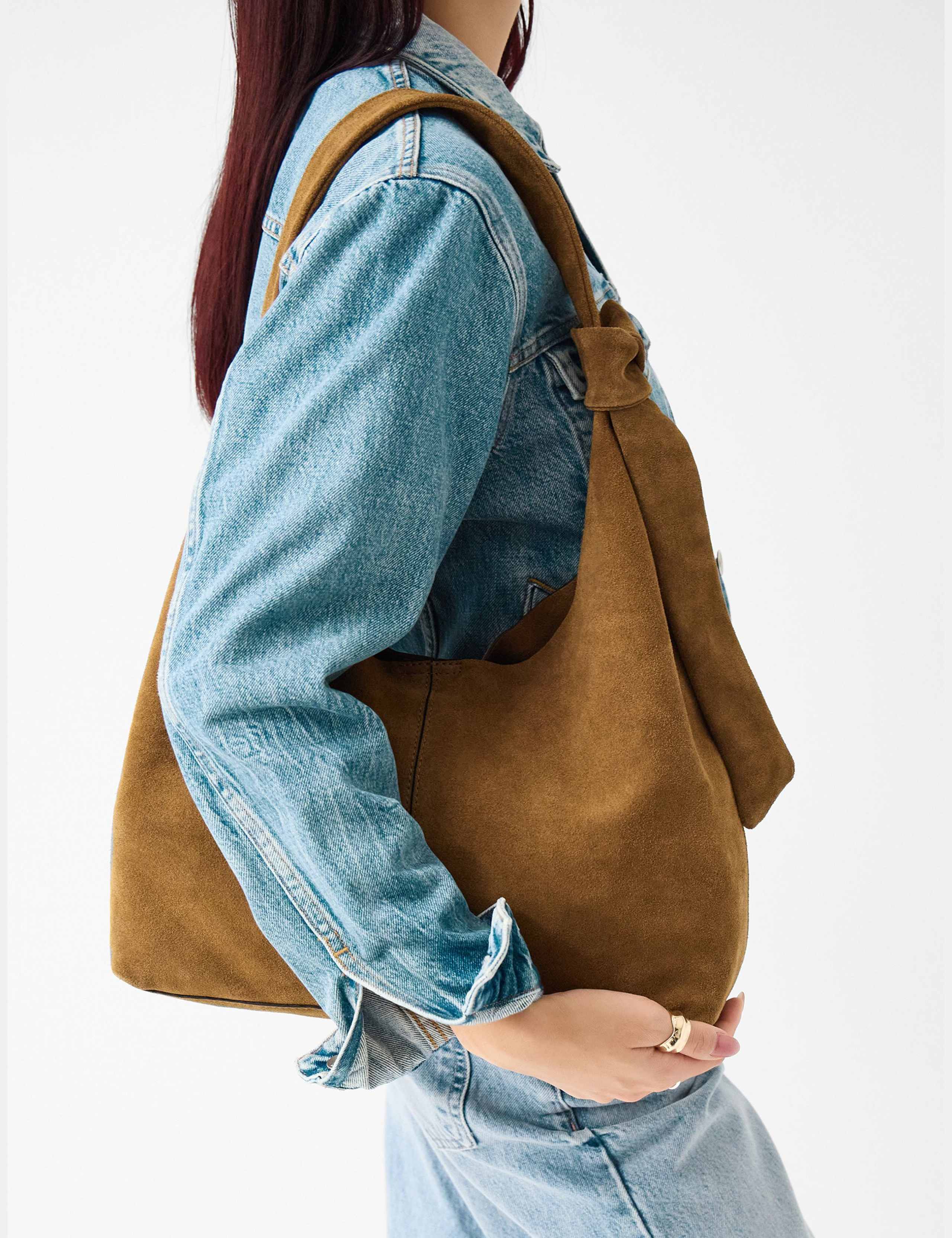 Accessorize suede shoulder bag knotted detail, imported from the UK