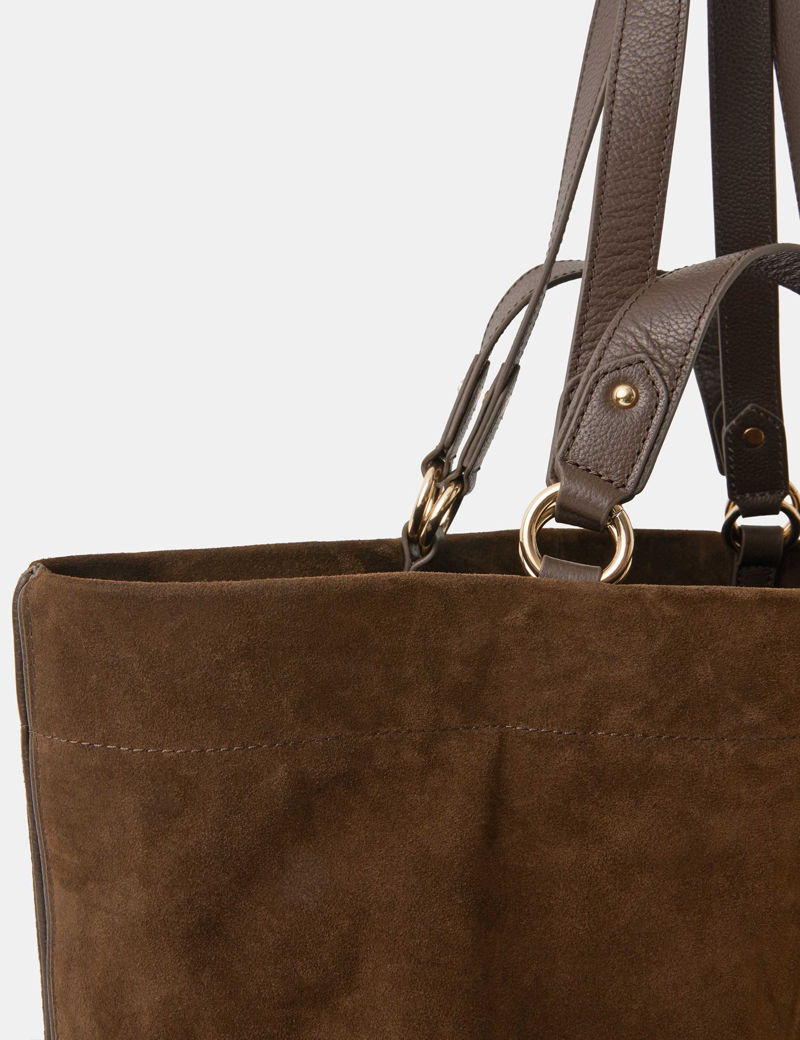 Suede multi handle tote bag genuine leather British brand