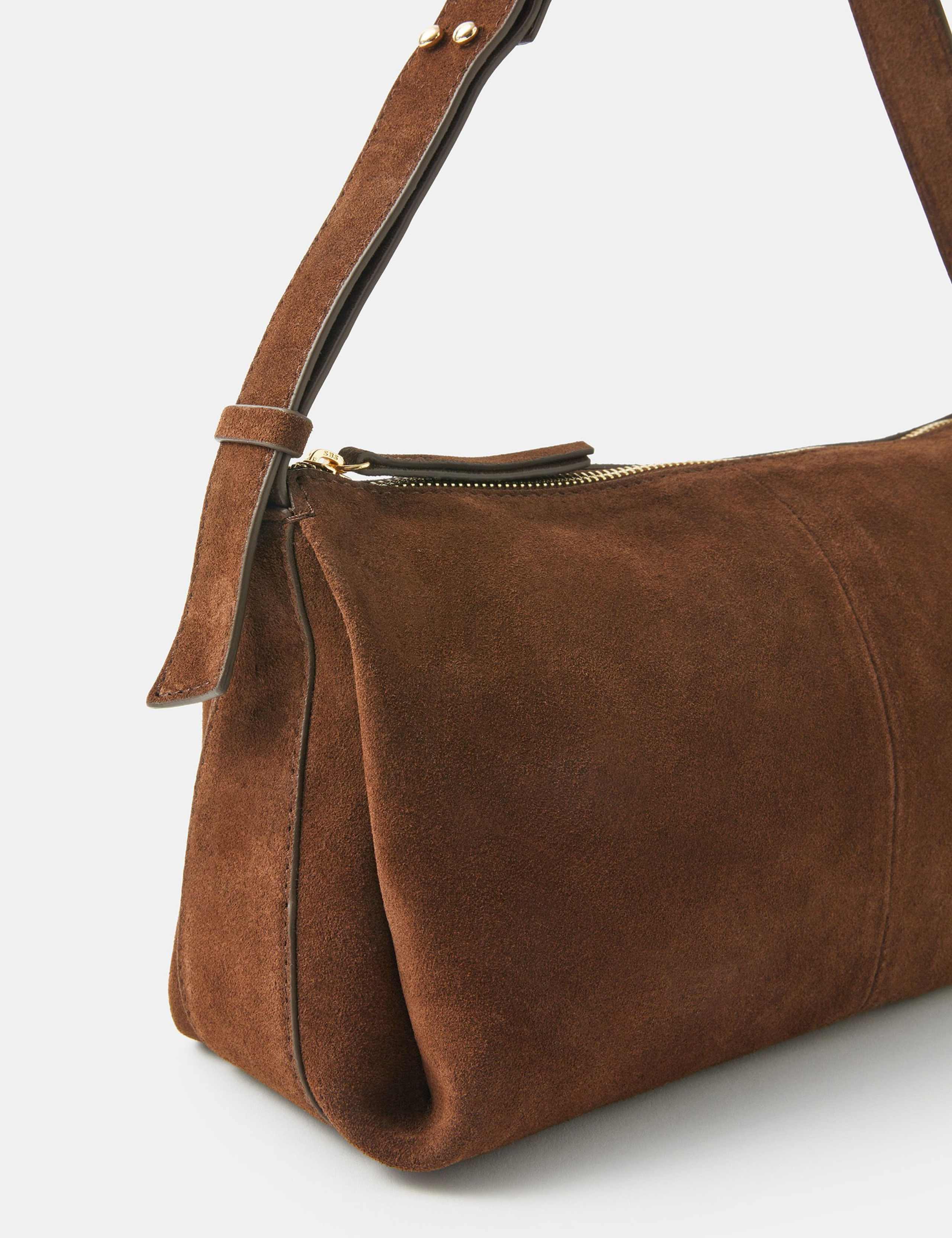Suede ruched shoulder bag with adjustable strap - British product