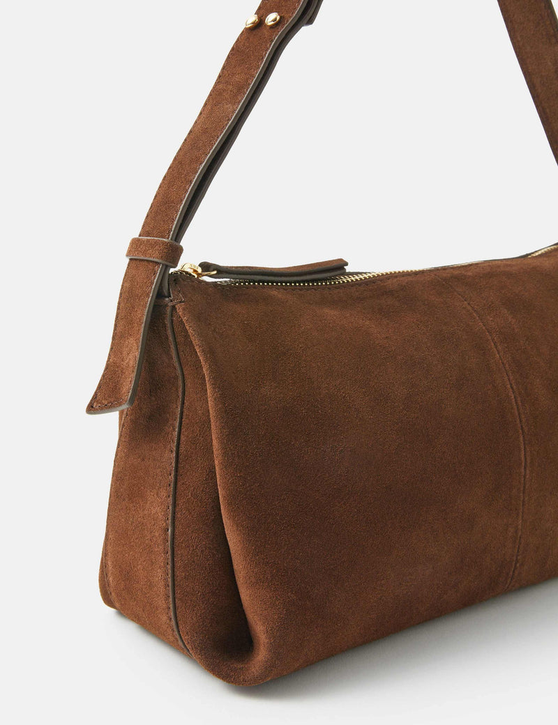 Suede ruched shoulder bag with adjustable strap - British product