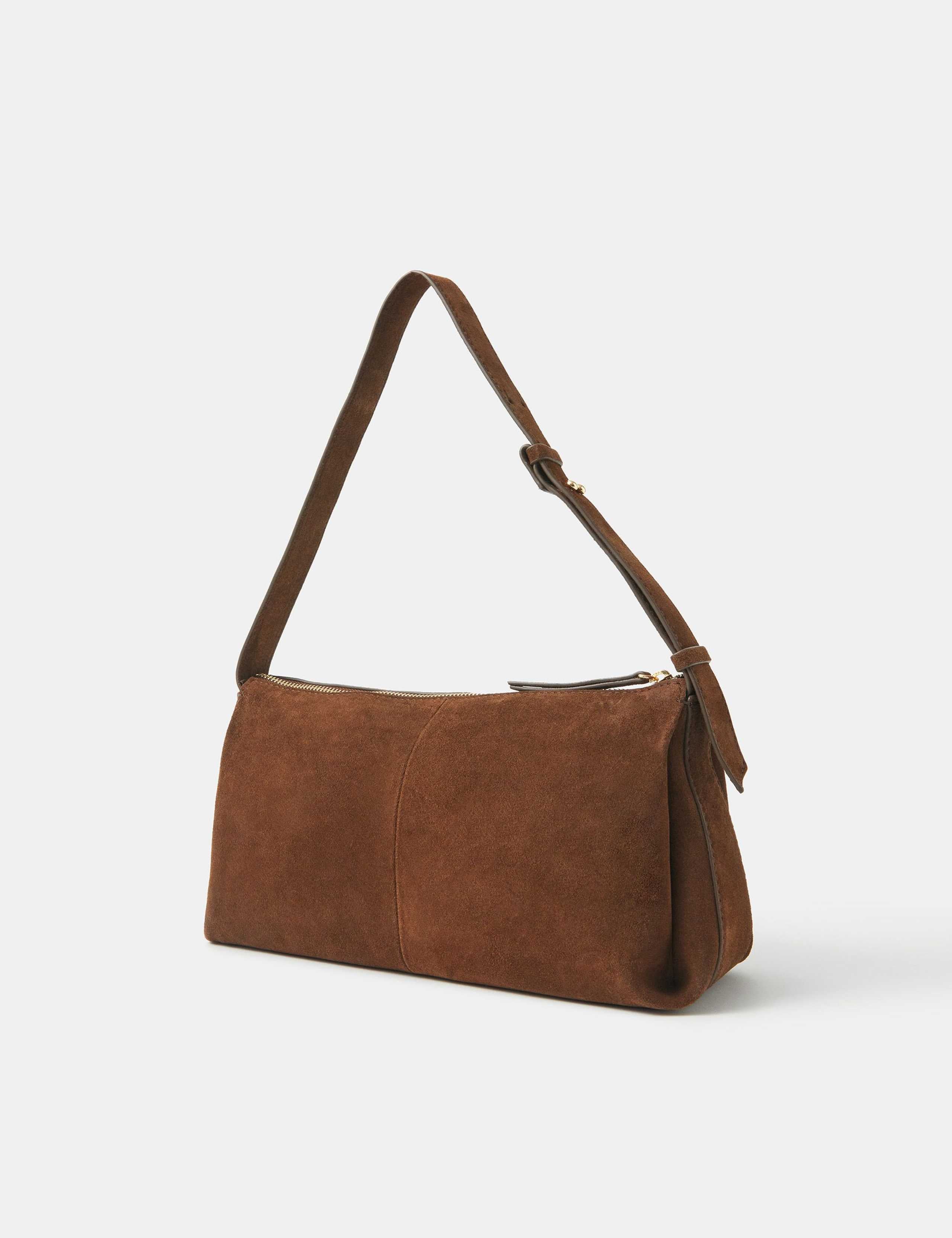 Suede ruched shoulder bag with adjustable strap - British product