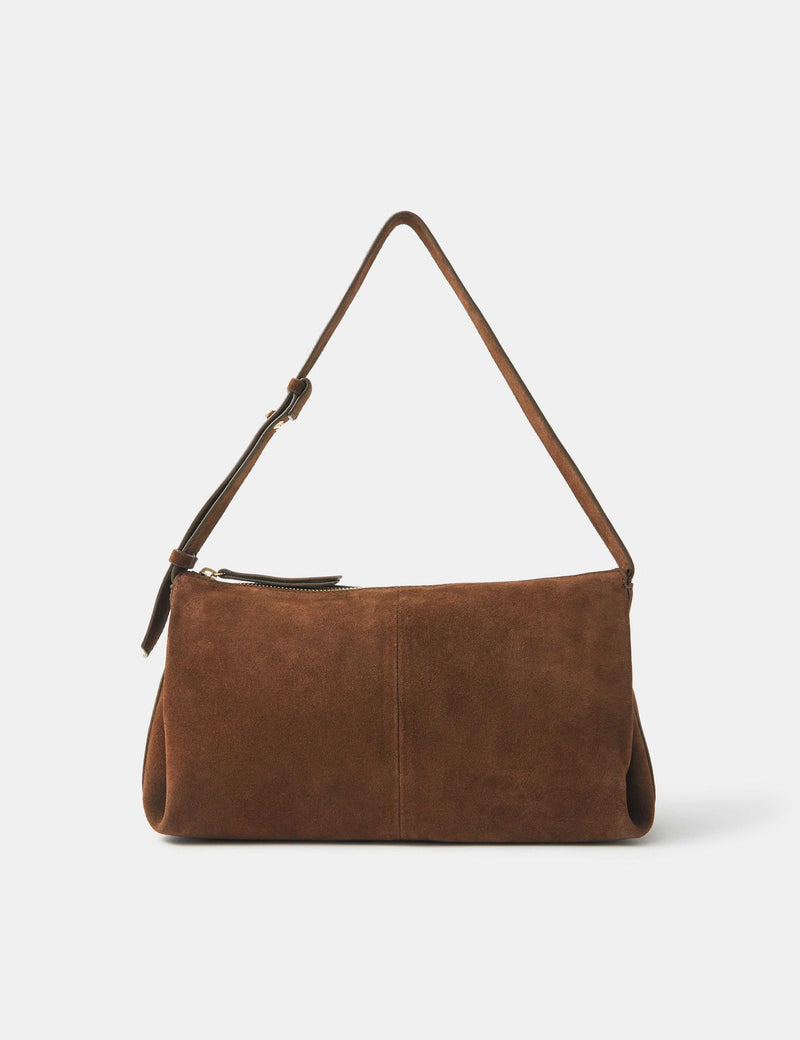 Suede ruched shoulder bag with adjustable strap - British product