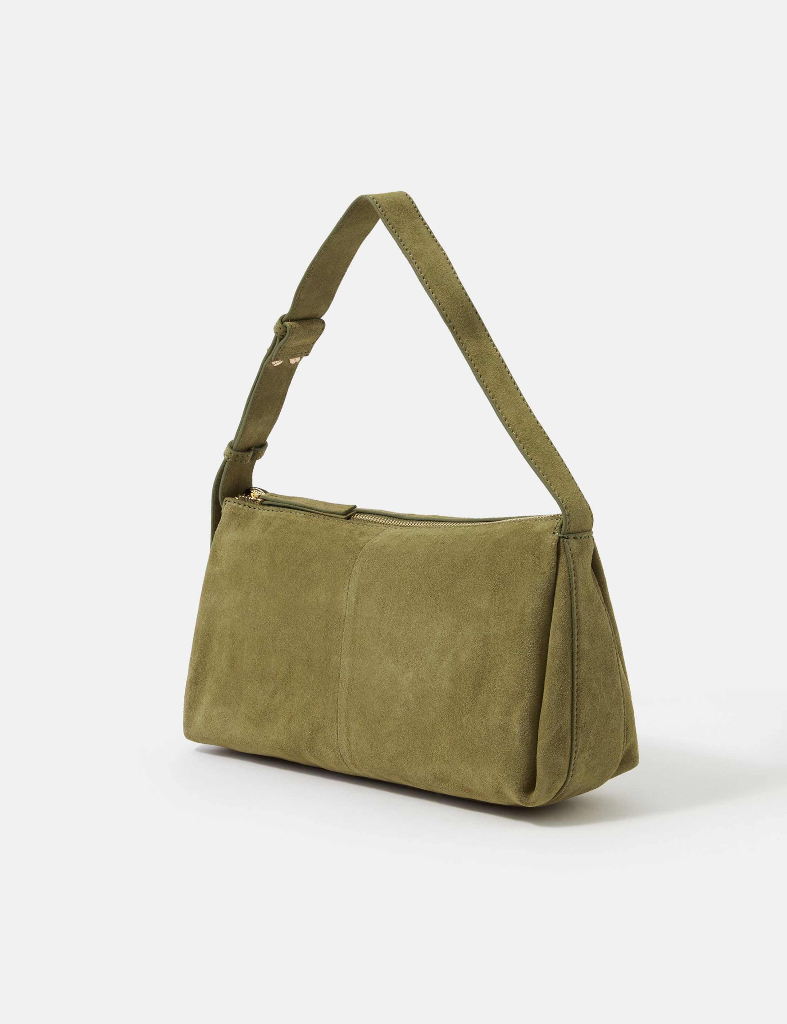 Accessorize suede shoulder bag with zip closure, imported from the UK