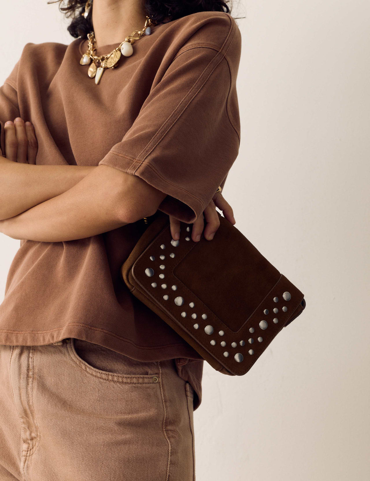 Per Una suede studded crossbody bag, UK version
