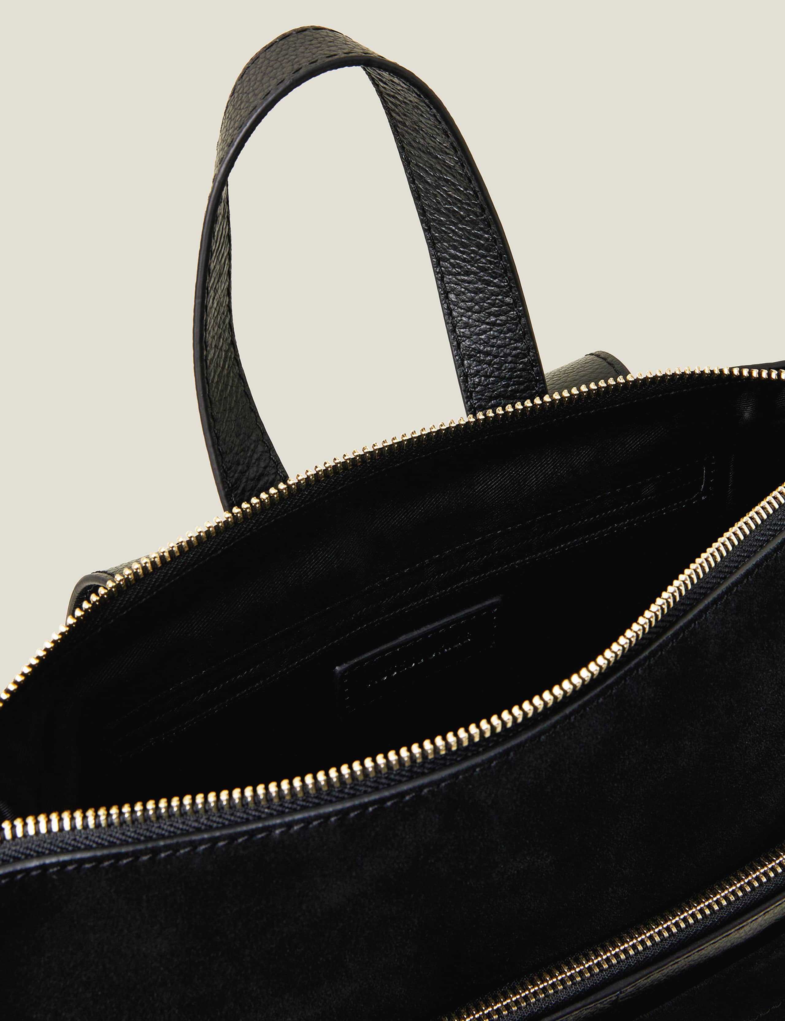 Suede leather backpack with gold hardware, UK version