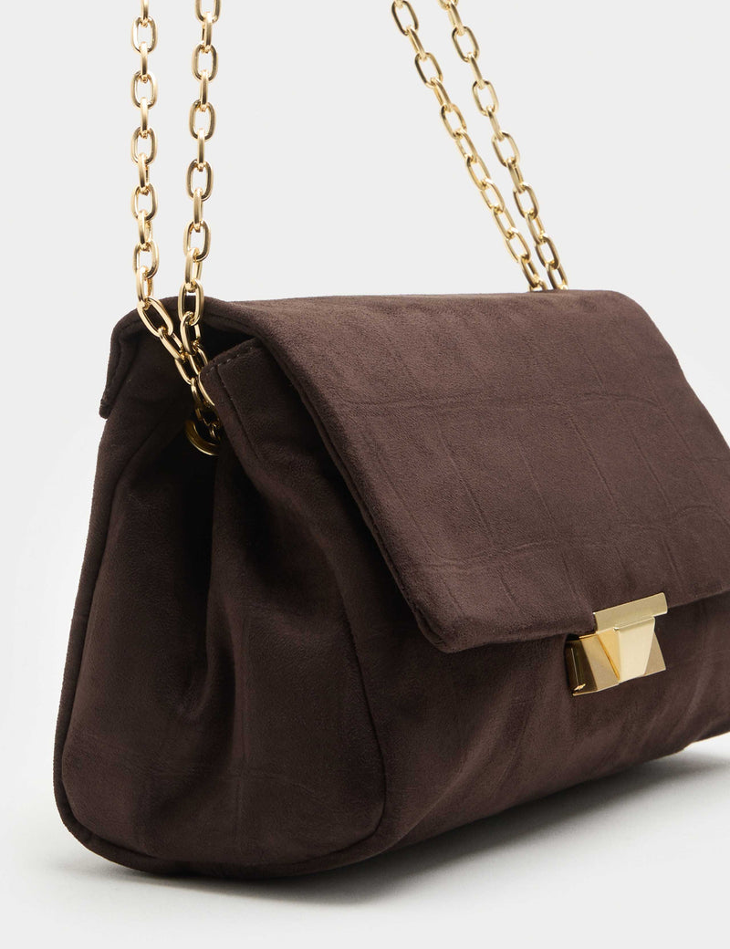 M&S croc effect suedette shoulder bag with double chain (British brand)