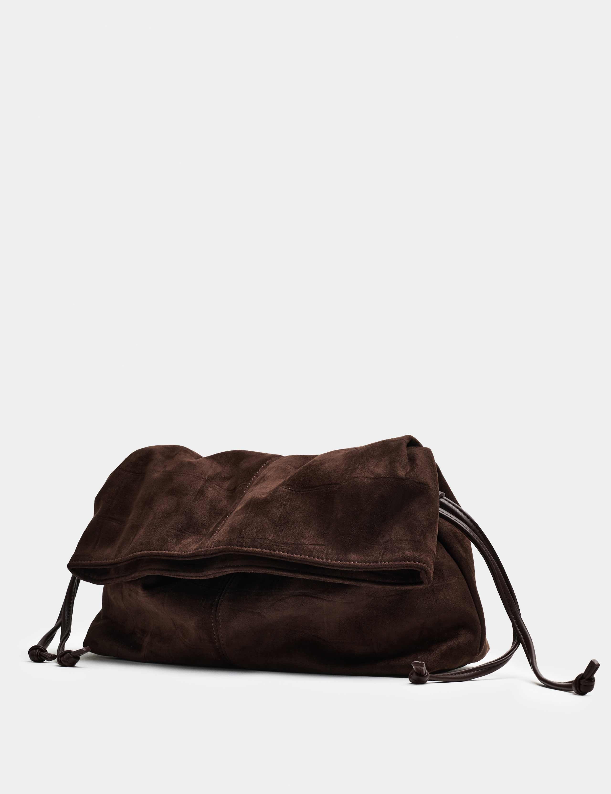 M&S suedette ruched fold-over clutch bag - British product
