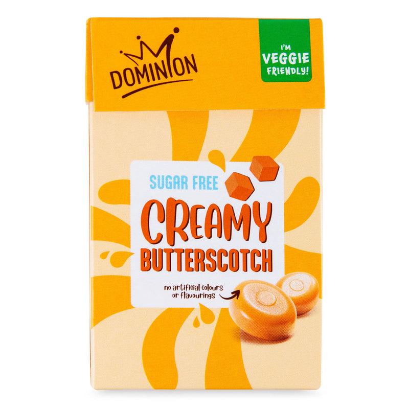 Sugar free butterscotch sweets, creamy texture, UK version
