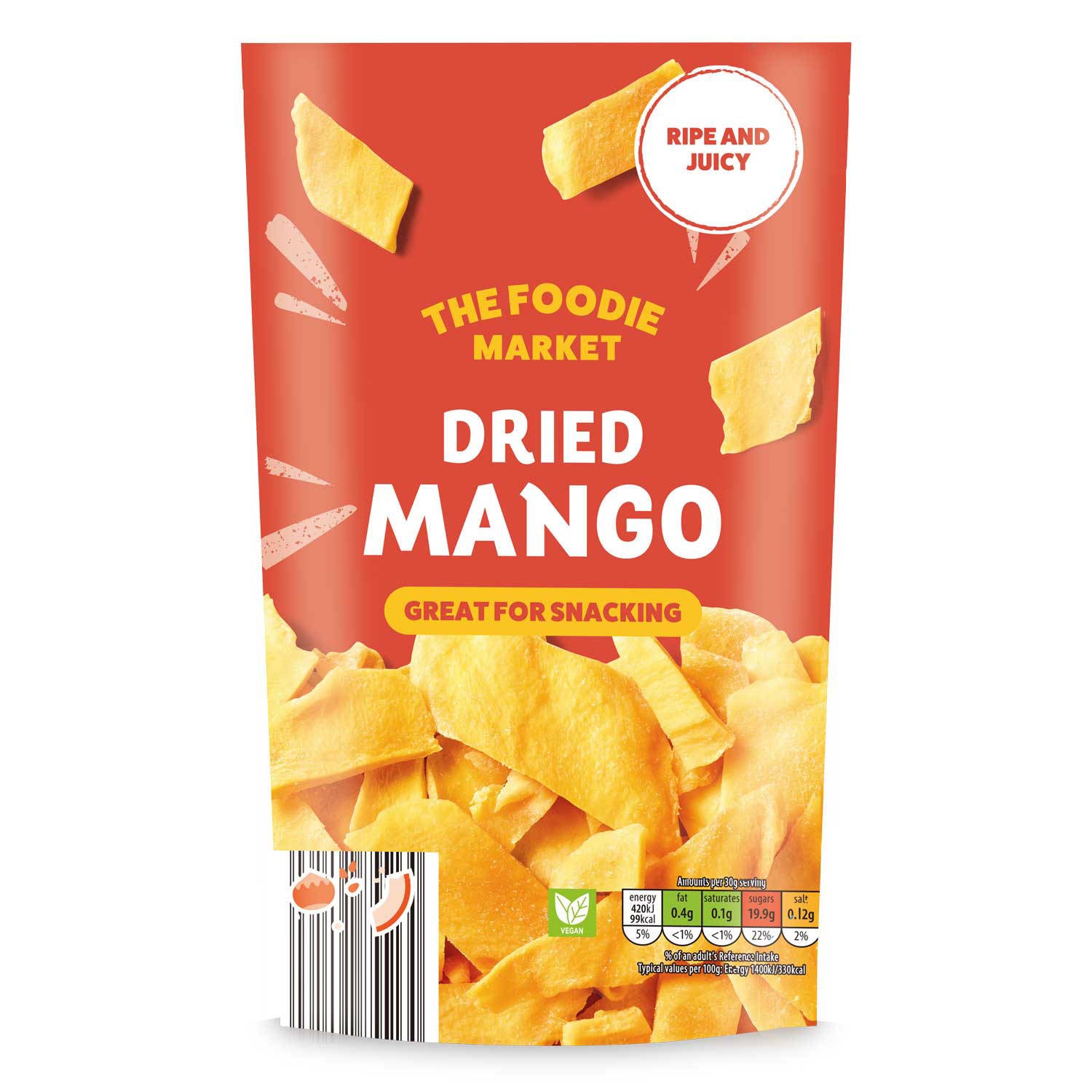 Dried fruit snack sugared mango 100g pack, UK version