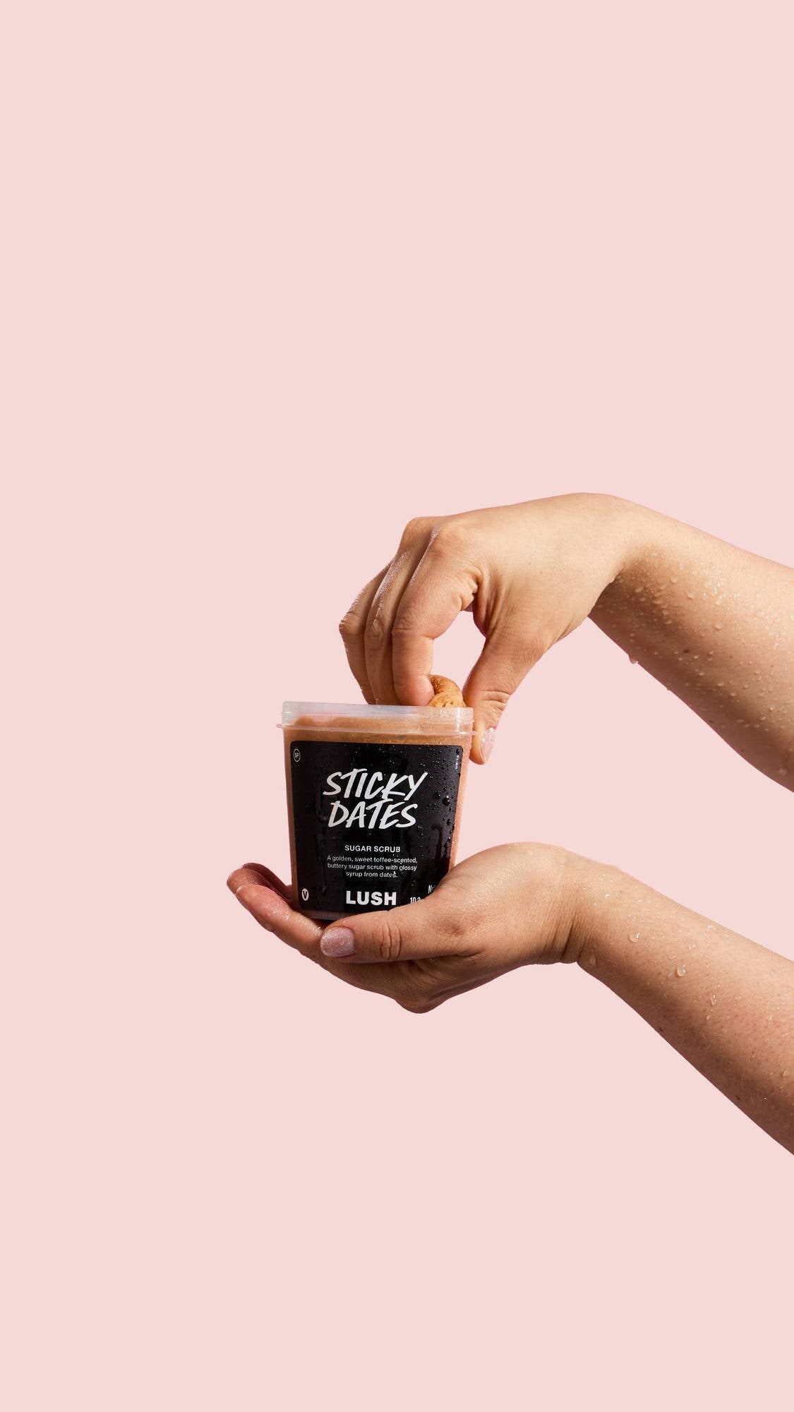 Lush Sticky Dates body scrub, imported from the UK