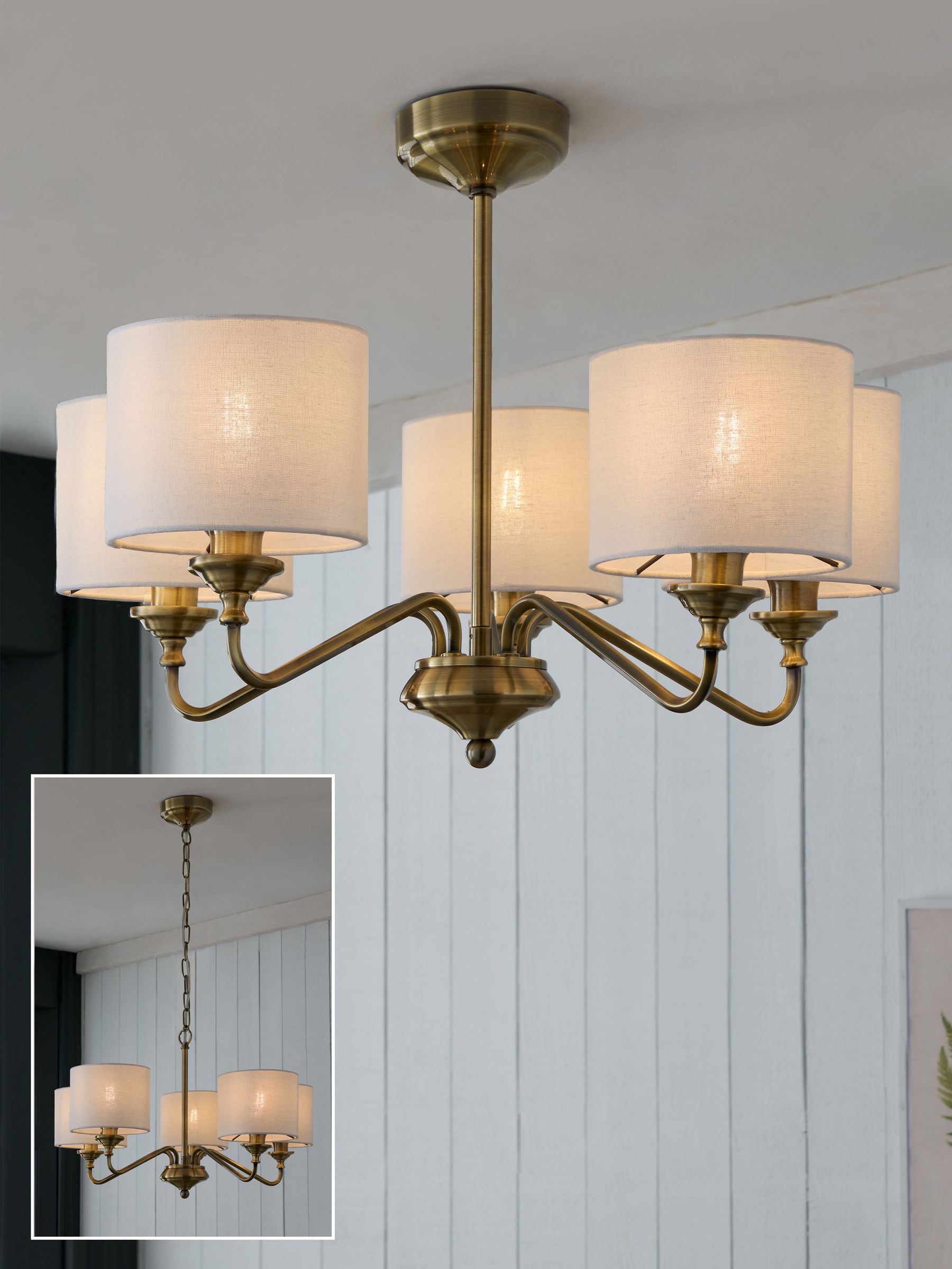 Next Burford Brushed Nickel 5 Light Height Adjustable Chandelier Ceiling Light