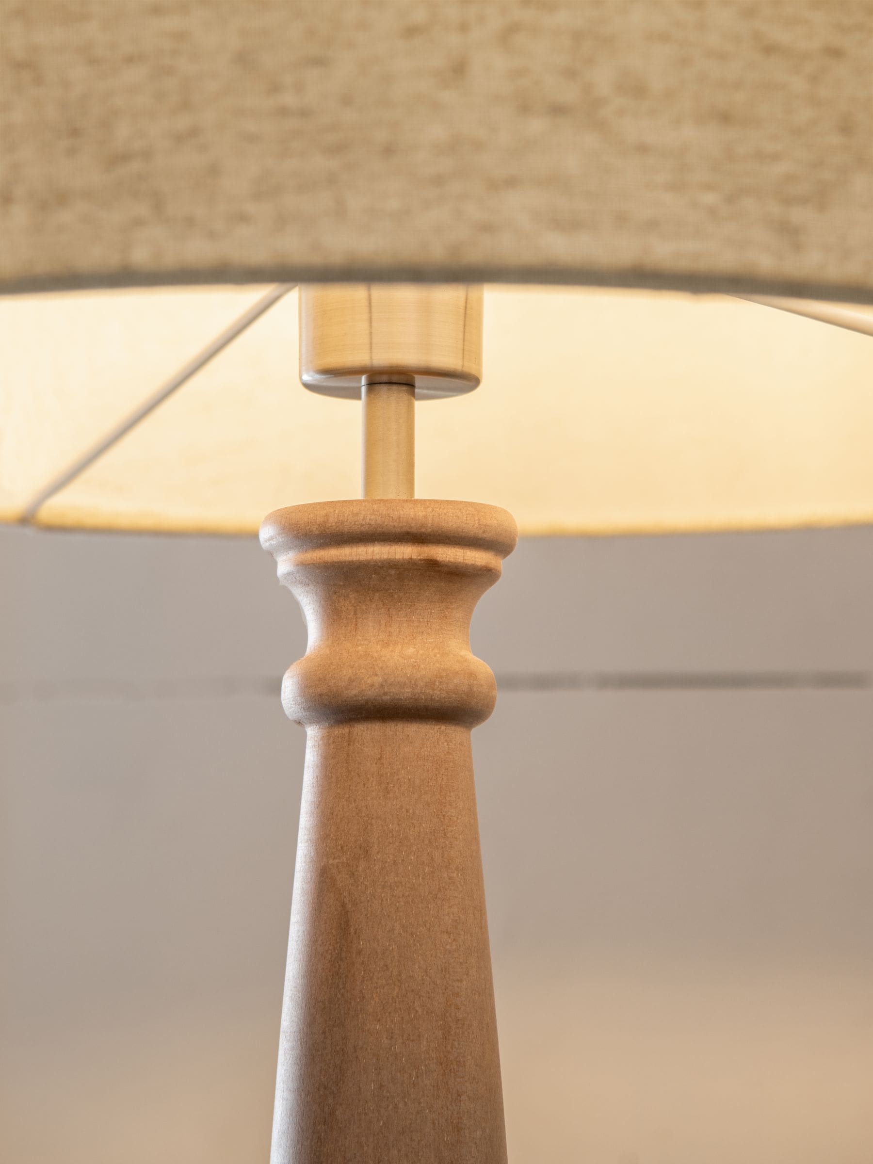 Clifton natural wood floor lamp with fabric shade (British brand)