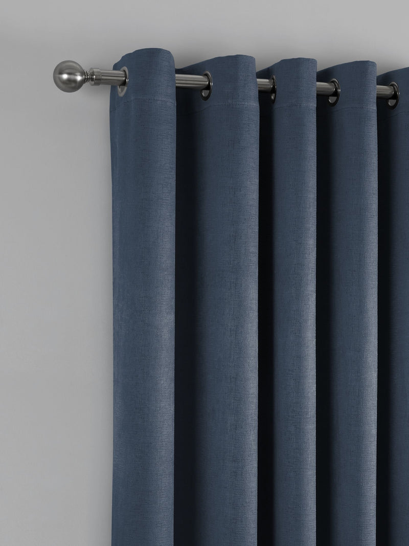 Fusion Blue Strata Light Filtering Woven Eyelet Curtains