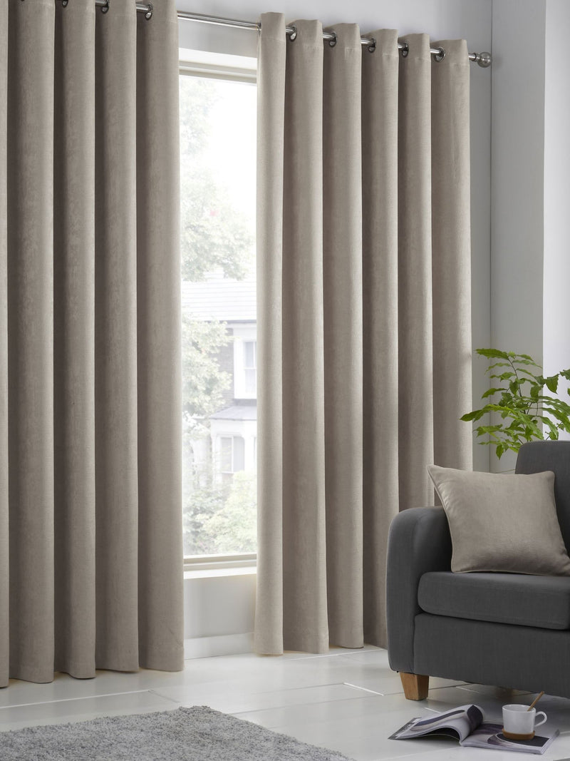 Fusion Natural Strata light filtering eyelet curtain, UK version