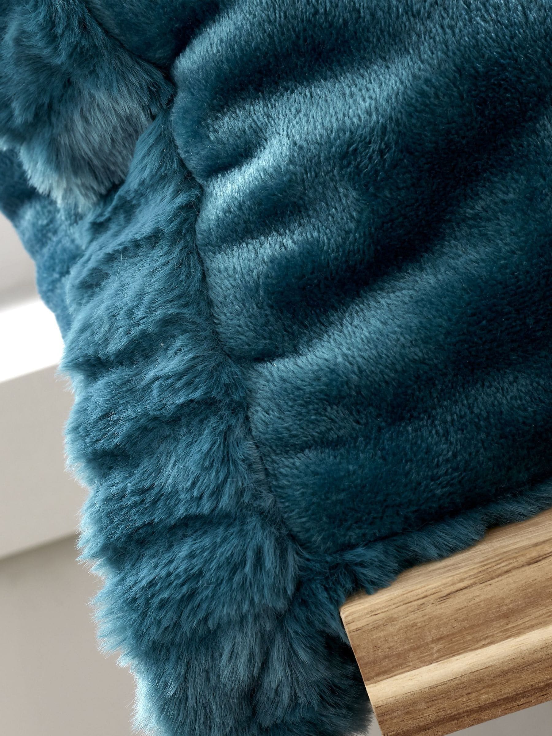 Catherine Lansfield teal blue velvet and faux fur cushion 55x55cm - British product