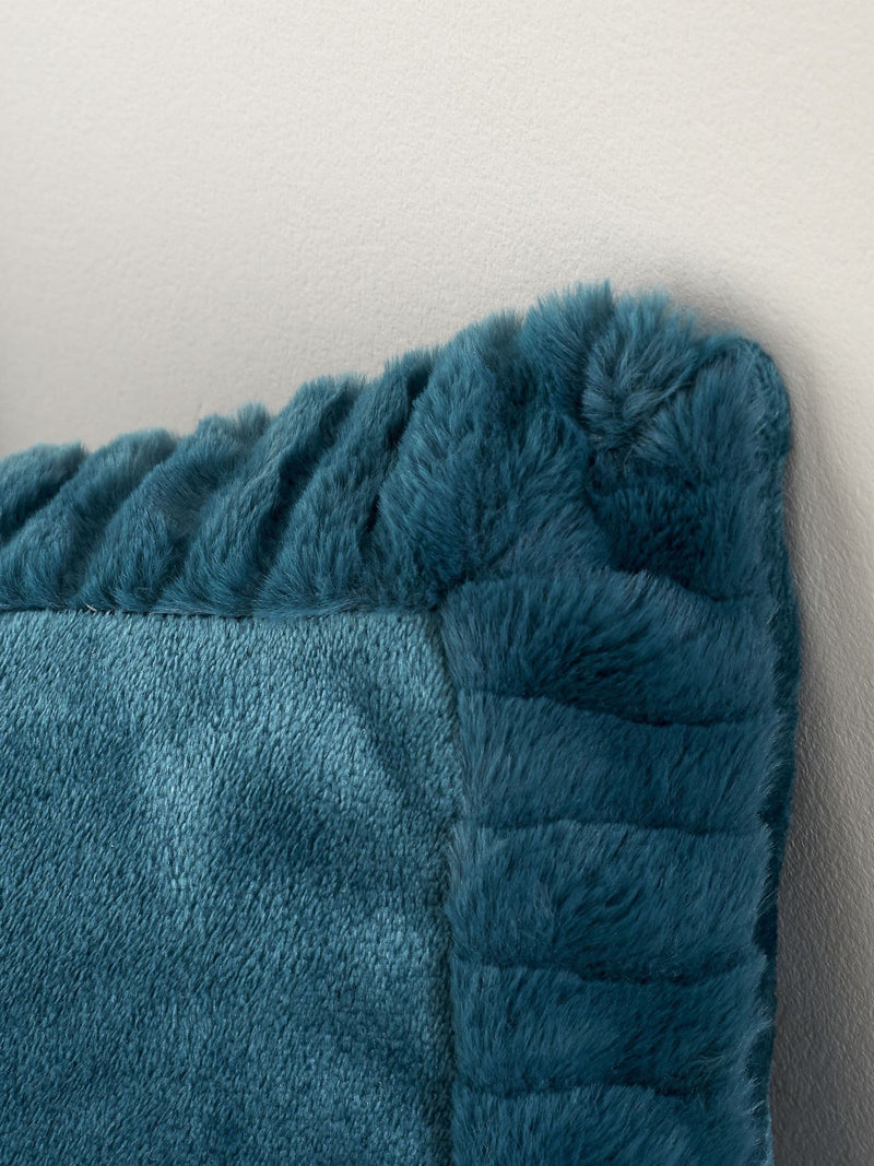 Catherine Lansfield teal blue velvet and faux fur cushion 55x55cm - British product