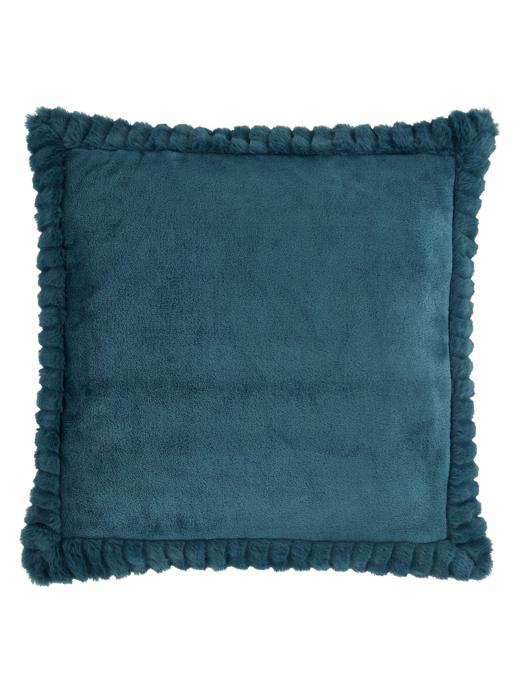 Catherine Lansfield teal blue velvet and faux fur cushion 55x55cm - British product