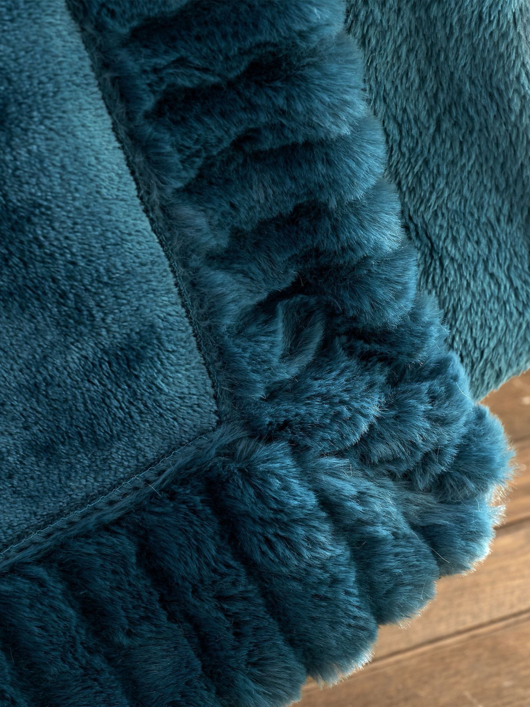 Catherine Lansfield teal blue velvet faux fur throw 150x200cm - British product