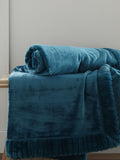 Catherine Lansfield Teal Blue Velvet And Faux Fur Soft and Cosy Throw