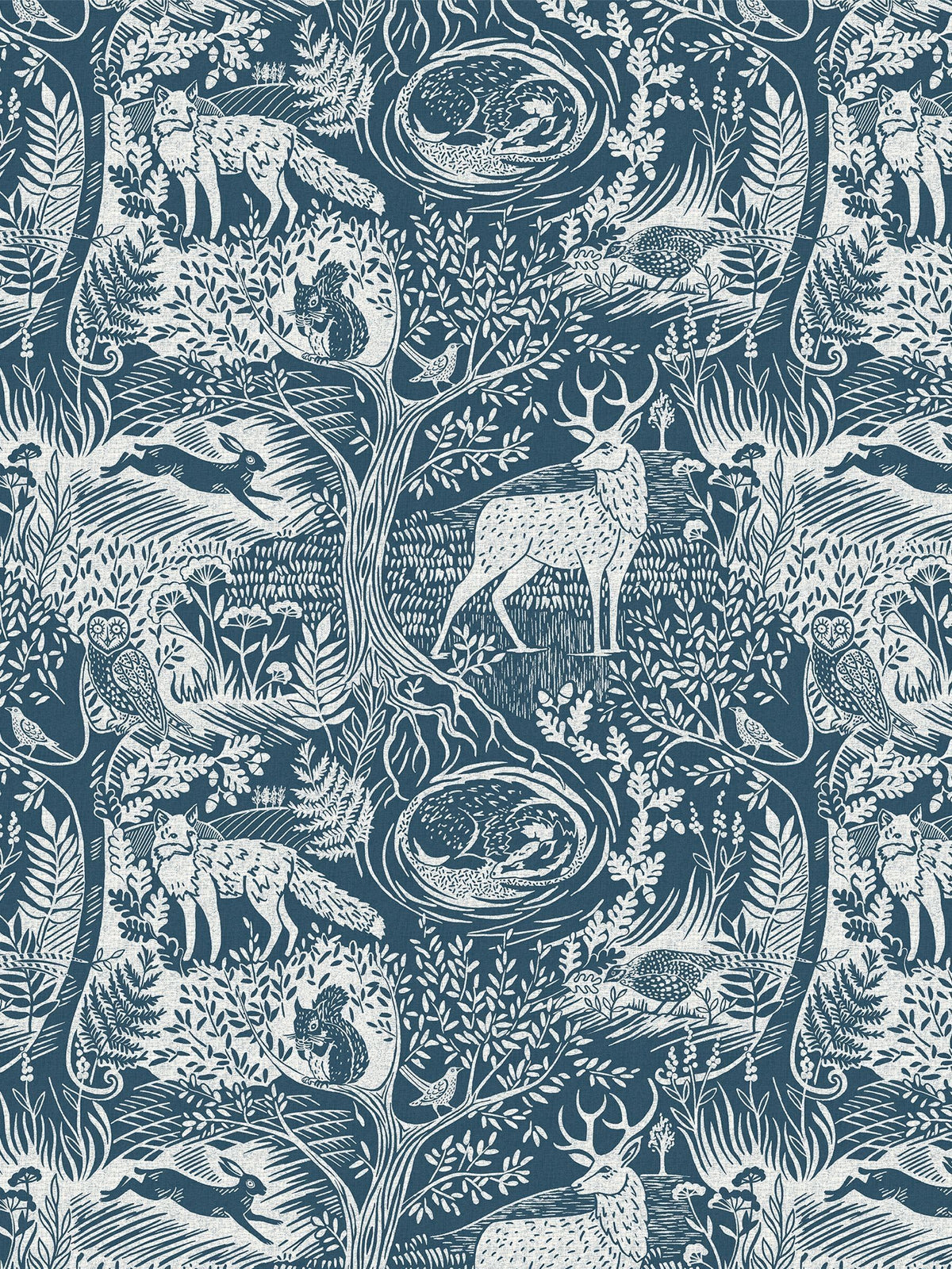 furn. Blue Winter Woods Animal Wallpaper