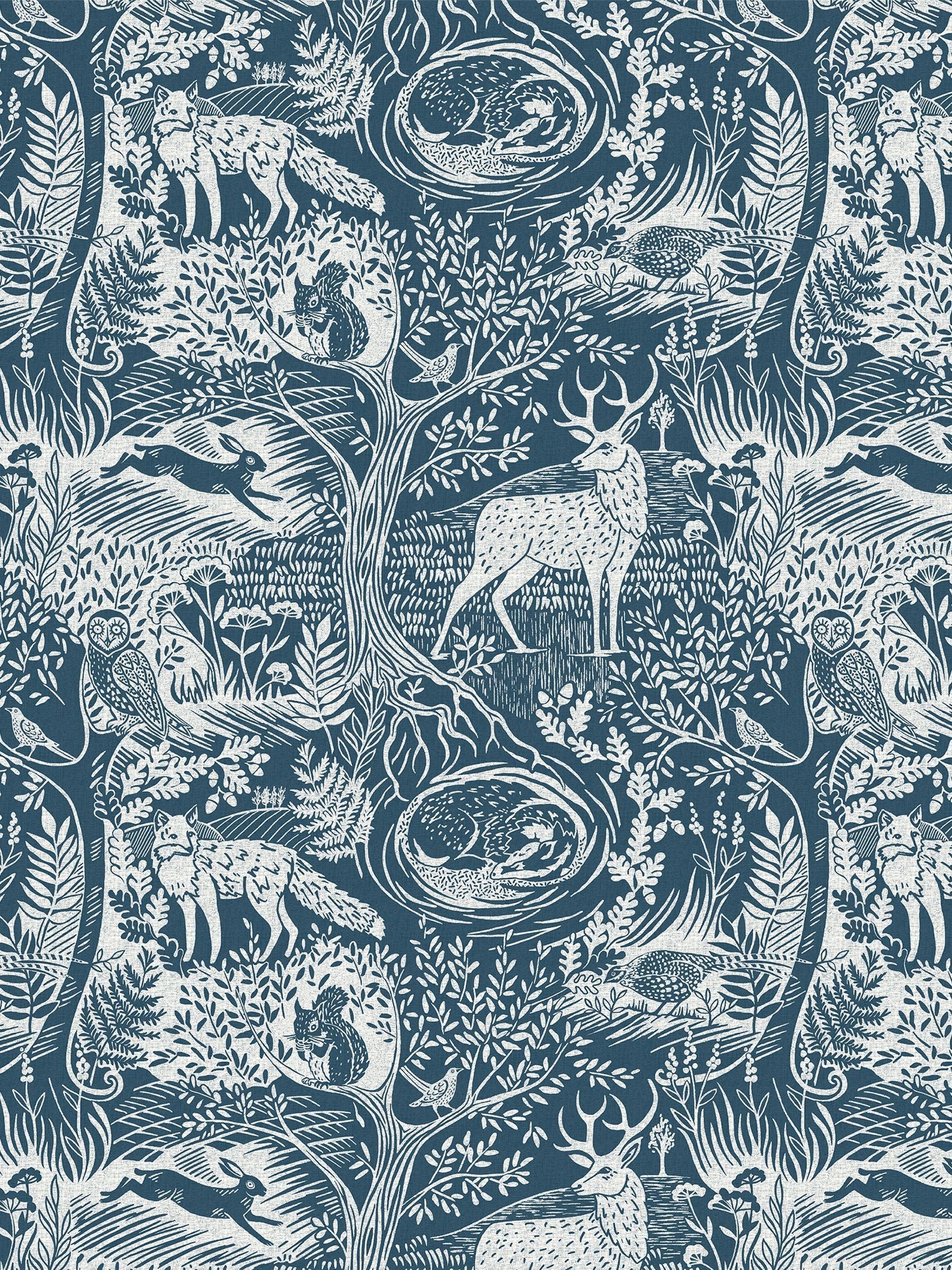furn. Blue Winter Woods Animal Wallpaper