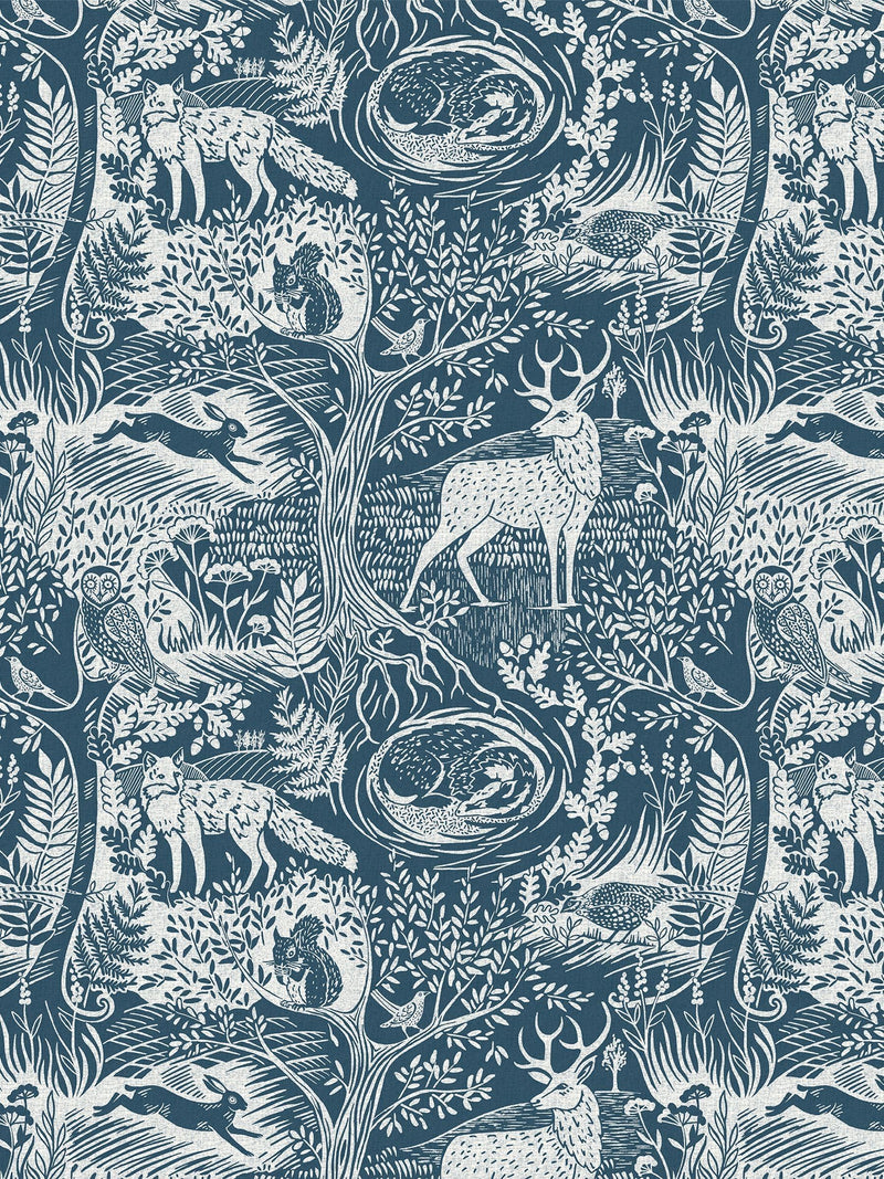 furn. Blue Winter Woods Animal Wallpaper
