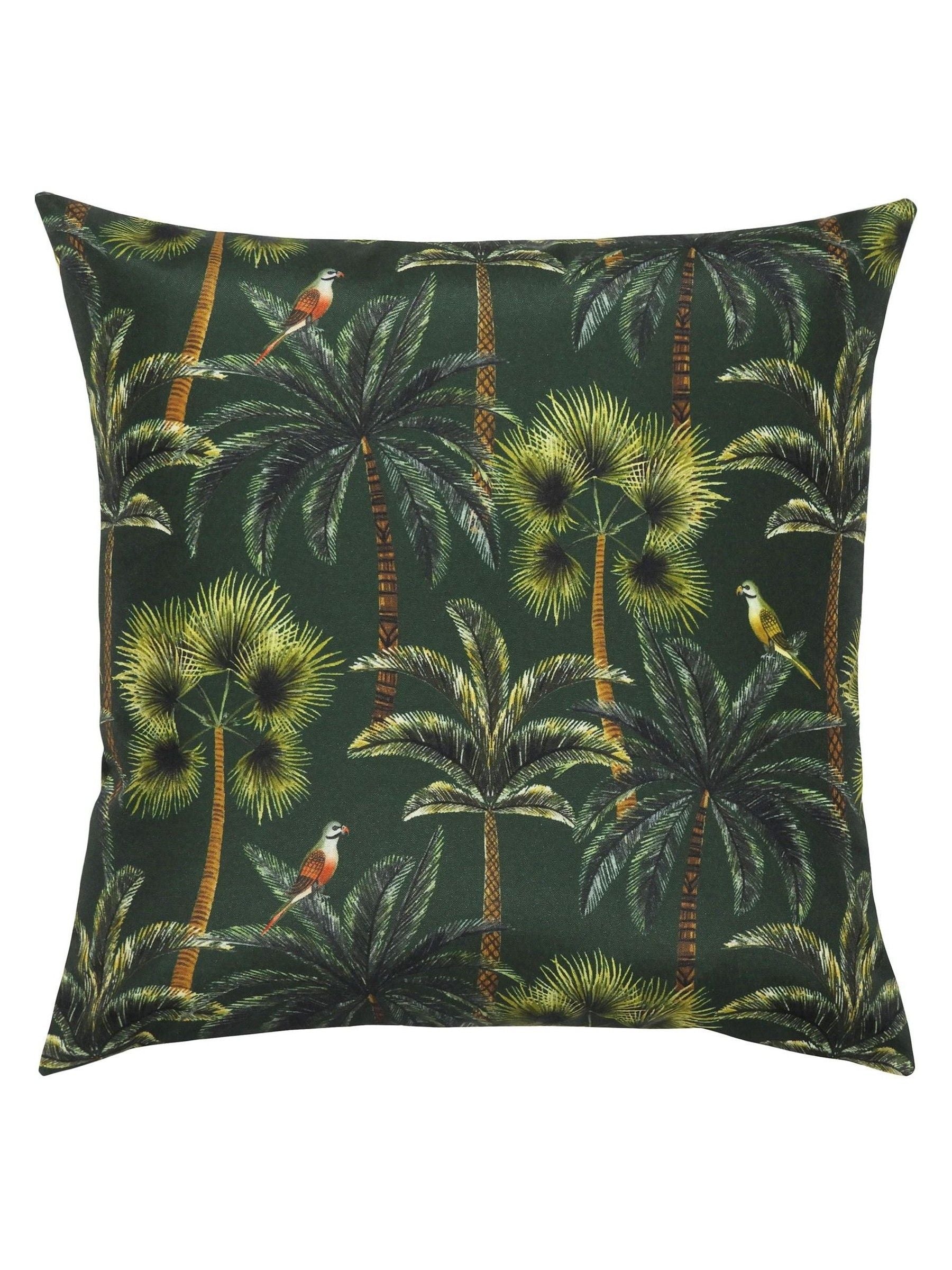 Evans Lichfield Green Palms outdoor cushion 43cm, imported from the UK