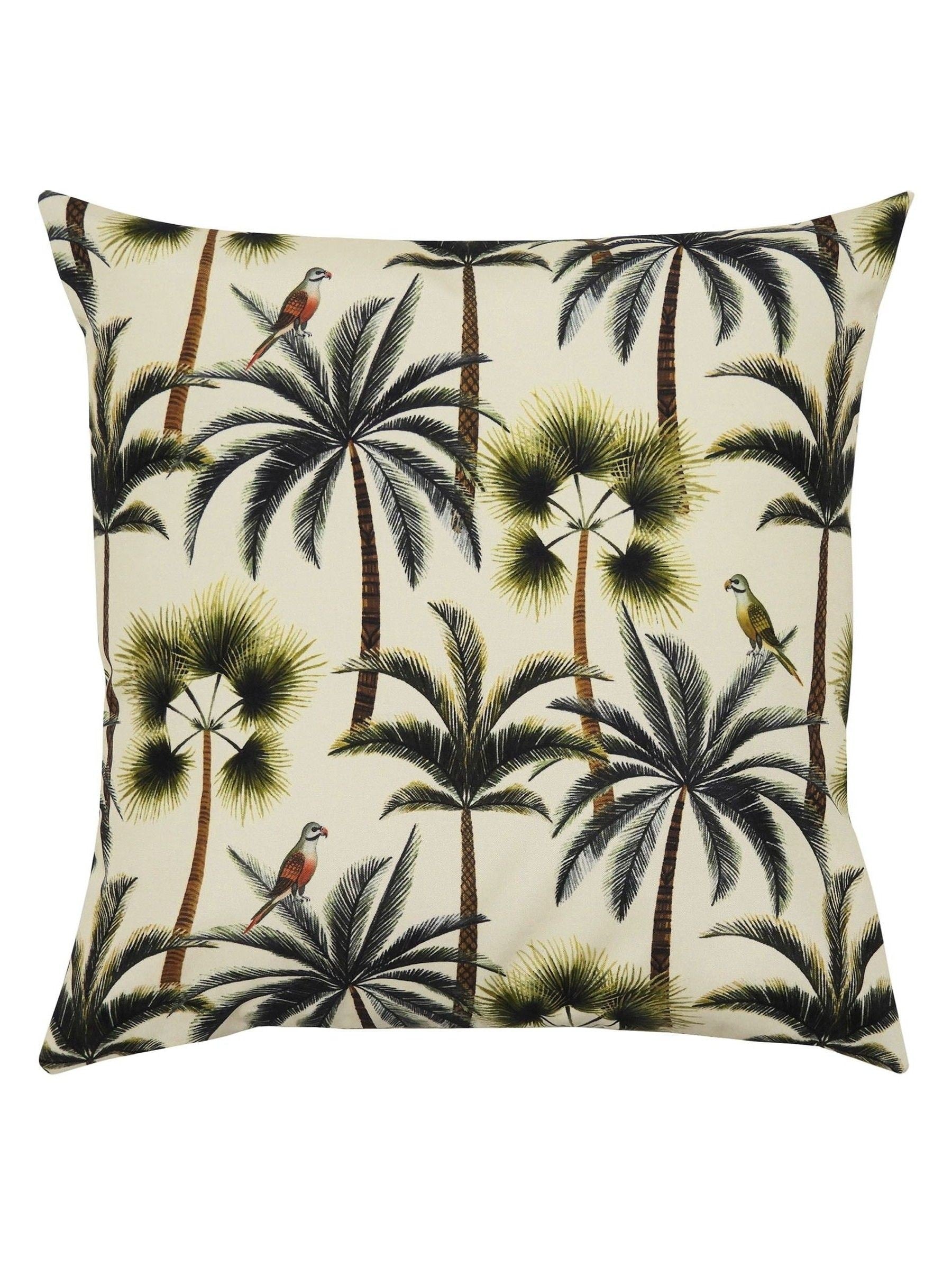 Evans Lichfield Green Palms outdoor cushion 43cm, imported from the UK